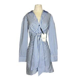 VICI Blue White Striped Tie Waist Shirt Dress NWT XS